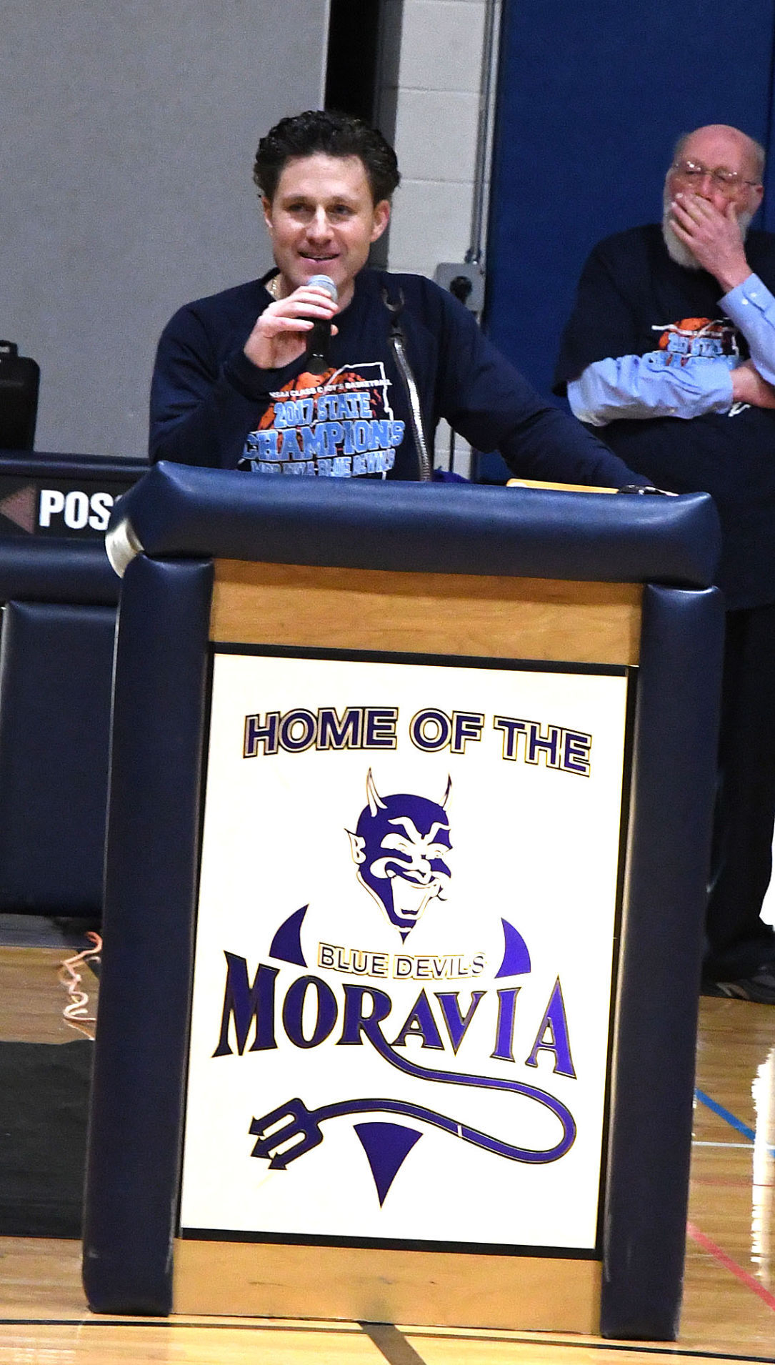 Moravia basketball celebration